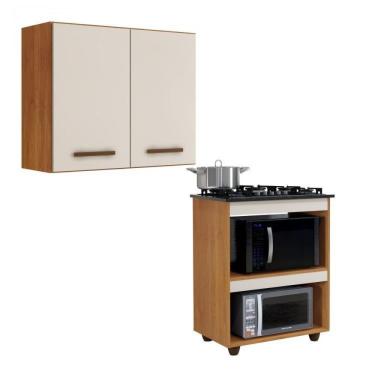 Imagem de Conjunto Armário Aéreo De Cozinha 2 Portas E Balcão Para Cooktop 5 Bocas Para Forno Nature/off White