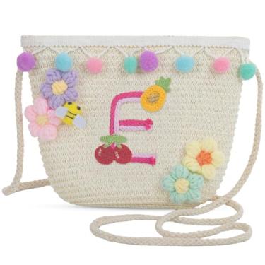 Imagem de Sacola feminina pequena de palha de palha para praia de verão 2025, bolsa de praia de palha de tecido para mulheres 2025 (E, branca), Branco