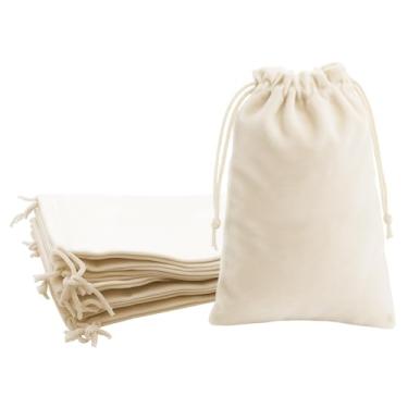 Imagem de Mandala Crafts Sacos com cordão de veludo creme, 22 x 30 cm – 15 bolsas grandes de veludo com cordão a granel para lembrancinhas de festa e casamento, embrulho de presente, embalagem e sacolas de