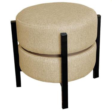Imagem de Puff Multiuso Mesa Sala Ferro Base Preto Linho - Anifer Loja, BEGE