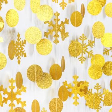 Imagem de OURUOLA Guirlanda De Decoração Festa Natal Com Flocos Neve Dourados - 61 Pés, Serpentinas Papel Penduradas No País Das Maravilhas Do Inverno, Suprimentos Aniversário E Ano Novo