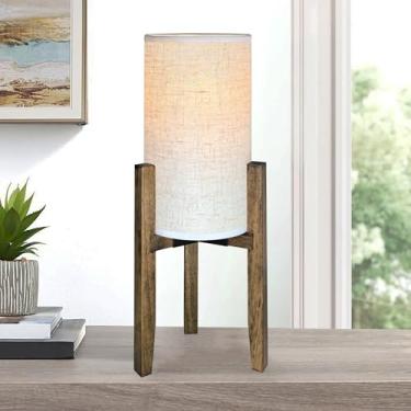 Imagem de Flashell Luminária De Mesa Cabeceira Para Quarto, Com Detalhes Em Madeira E Abajur Linho Creme, Lateral Boho Moderna Fofa 17,5" Altura Sala Estar, Berçário