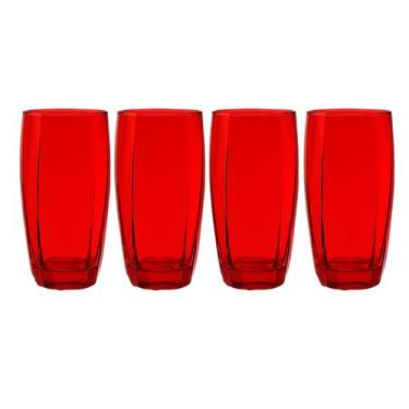 Imagem de Jogo de Copos Vidro Florida 370ml Vermelho Suco Agua - 4Un - CRISTAR
