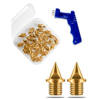 Imagem de ParaDance Ponteiras De Aço Carbono Para Tênis (1/4", 32 Peças), Reposição Campo/Sprint/Corrida/Cross Country (Ultraleve, Cada Ponta ≈0,47G), Com Chave Boca (Dourada)