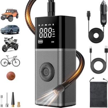 Imagem de Compressor de ar portátil para inflador de pneu - Bomba de ar sem fio 3X mais rápida para pneus de carro, motocicleta, bicicleta e bola com medidor de pressão digital de 150 PSI, desligamento
