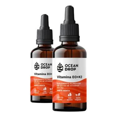 Imagem de Kit 2 Vitamina D3 + K2 Em Gotas Ocean Drop 30Ml Sabor Menta