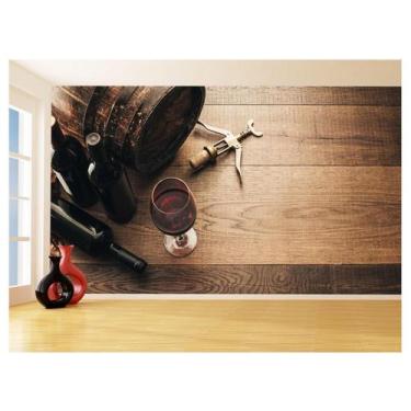 Imagem de Papel De Parede Vinho Madeira Barril Taça Copo 3,5M Brb39 - Você Decor
