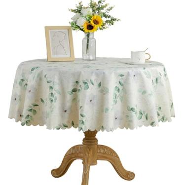 Imagem de Fhberni Toalha de mesa de PVC resistente com estampas florais vibrantes, impermeável, limpável, capa de mesa de plástico durável para festas, casamentos, decoração de férias (redonda 139 cm, verde 2)