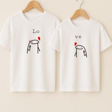Imagem de Camiseta Algodão Estampa Florck Casal Love Metadinha Apaixonado Relaci