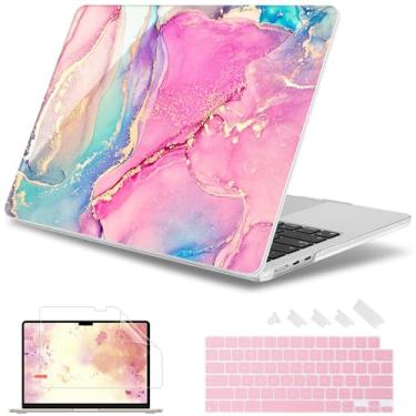 Imagem de May Chen [Novo padrão 2025] para MacBook Air 13,5 polegadas Capa M2 M3 M4 Chip Modelo: A2681 A3113 A3240, versão 2022-2025, capa rígida com protetor de tela e película de teclado - Textura mármore