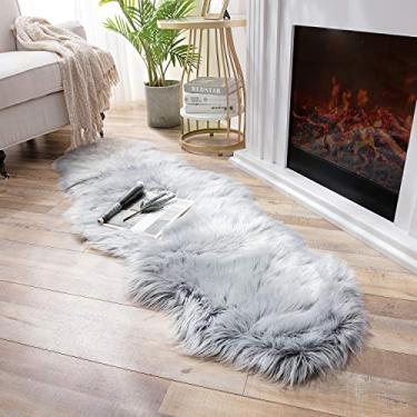 Imagem de Ashler tapete de pele sintética, tapete felpudo fofo ultra macio 6 x 1,8 m tapete de pele de carneiro, fundo fosco cinza felpudo tapete felpudo lavável na máquina, tapetes de decoração de berçário para quarto, sala de estar
