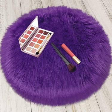 Imagem de TENNOLA Tapete roxo redondo pequeno de 60 cm, tapete grosso peludo fofo para adolescentes, tapete circular felpudo de pele de carneiro para quarto interno, quarto, sala de estar, berçário, decoração