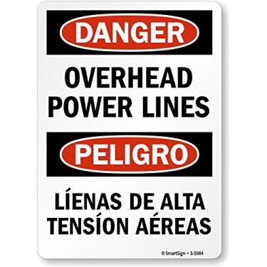 Imagem de Smartsign Placa de alumínio bilíngue S-5984-AL-12x18 "Danger: Hazardous Voltage Power Lines Overhead", 45.7 cm x 30.5 cm