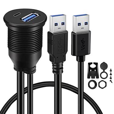 Imagem de BATIGE Cabo de descarga USB 3.0 para tipo C 3.0 para montagem em carro, cabo de extensão macho para fêmea, à prova d'água, para carro, caminhão, barco, motocicleta, painel de painel - 900 cm