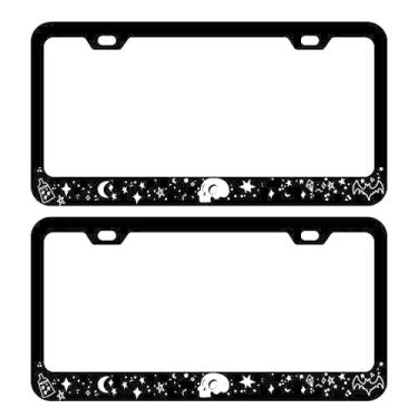 Imagem de Pacote com 2 molduras de placa de licença de morcego de caveira estrelas, tampa de placa de licença de aço inoxidável com tampa de parafuso e conjunto de chave de fenda - 2 furos