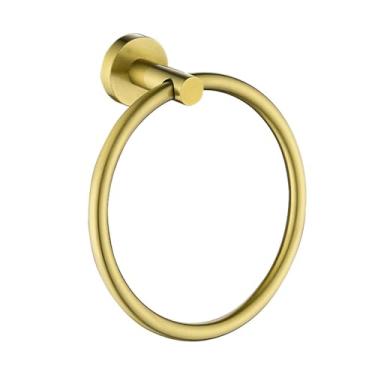 Imagem de Acessórios para banheiro em ouro escovado – Argola para toalhas de aço inoxidável, suporte para papel higiênico, ganchos para roupão – 304 SS, 3 peças, Argola para toalhas A