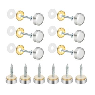Imagem de YELARXI Parafusos de espelho tampas decorativas de latão prendedores de pregos, acabamento polido de 18 mm chanfrado adequado para ferragens de publicidade de sinal de espelho (12 peças, prata)
