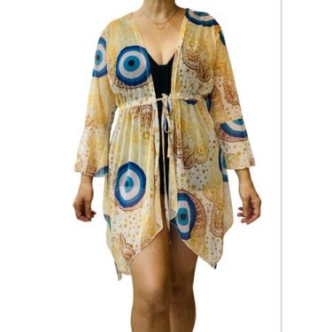 Imagem de Saída de praia kimono assimétrico nas pontas - Rafavi, Amarelo, gg