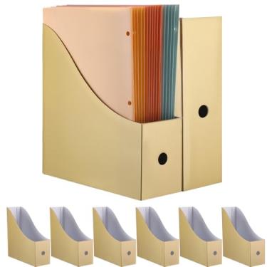 Imagem de Pasimy Pacote com 8 porta-arquivos de revistas, organizador dobrável de papelão, vintage, dourado, arquivos de documentos, caixas de armazenamento de livros para escola, família, escritório