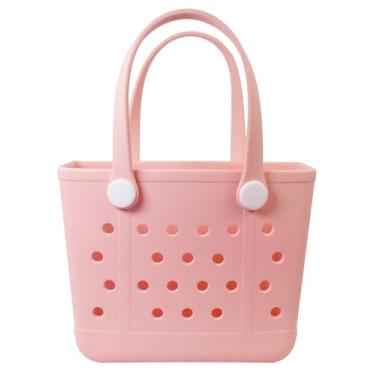 Imagem de Addoklm Bolsa de praia de borracha extra grande leve pequena para academia, impermeável, bolsa aberta média para esportes na piscina, Vermelho pêssego, Small