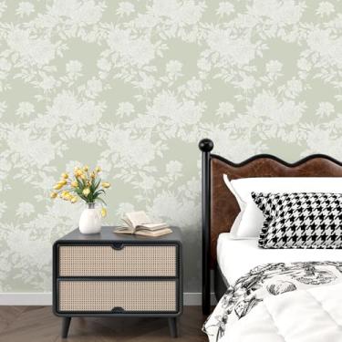 Imagem de Wallderful Papel de parede floral bege liso descasque e cole papel de contato vintage para armários, boho, natureza, papel de parede cremoso amigável para locatário, papel de parede para quarto, forro