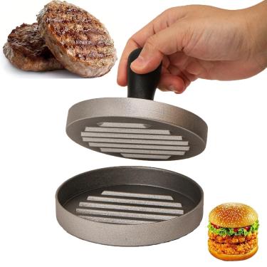 Imagem de 3JINSERDON Prensa de hambúrguer, prensa de hambúrguer de alumínio de grau alimentício com alça ABS, antiaderente, fácil de limpar, 12 cm de diâmetro e 1,8 cm de profundidade (aço inoxidável)