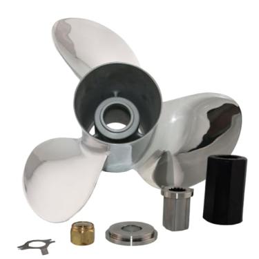 Imagem de Boatman Hélice externa de aço inoxidável 13x19 para motores Mercury 40/50/70/75/80/90/100/115/125/140 HP, kits de cubo intercambiáveis incluídos 15 dentes direito