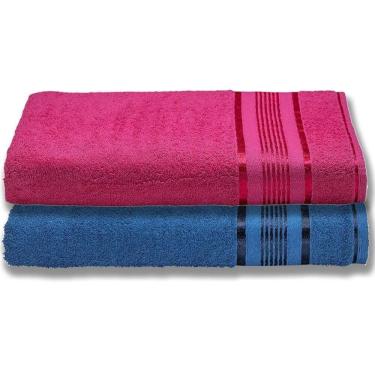 Imagem de 2 Toalhas Super Gigante Grossa Abraça O Corpão 80x180 Egito Azul+rosa