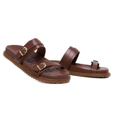 Imagem de Papete Feminina Confort Em Couro Sandália Via Madamah, Marrom, 38