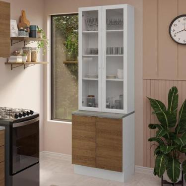 Imagem de Kit Balcão + Cristaleira 70cm Stella Madesa 01 Branco Rustic