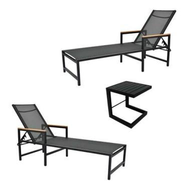 Imagem de Kit 2 Espreguiçadeiras para piscina com Braço e mesa Lateral Amélia em