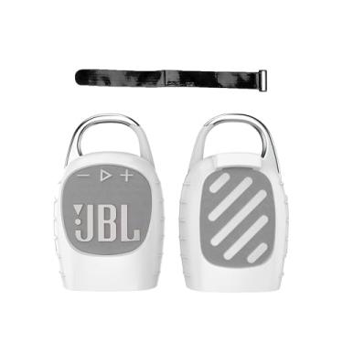 Imagem de Capa para alto-falante Bluetooth portátil JBL CLIP5, capa protetora completa de silicone com capa de chaveiro, alto-falante Bluetooth à prova de choque e portátil para mulheres e homens - branca