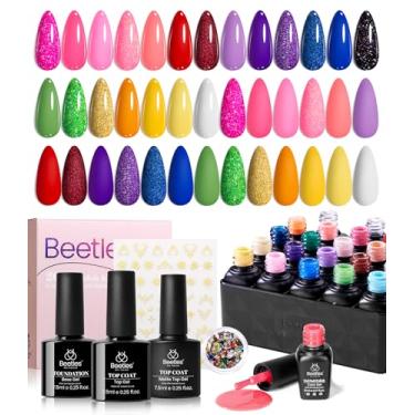 Imagem de beetles Gel Polish Conjunto De Esmaltes Em Beetles, 25 Peças, Rosa, Branco, Preto, Amarelo, Vermelho, Glitter Gel, Kit Com Adesivos Strass, 3 Base E Top Coat, Presente Para Mulheres Meninas