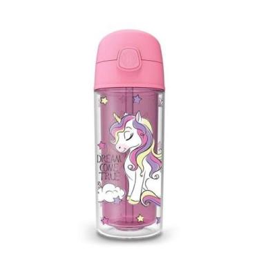 Imagem de Garrafa Squeeze Termica 270ml Infantil Parede Dupla Canudo Silicone Ag