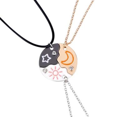 Imagem de 3 Colares de Amizade para 3, Colar com Pingente Combinando Quebra-cabeça Sol Estrela Lua Forever Três Amigos Joias Presentes para Mulheres Homens Aniversário Aniversário