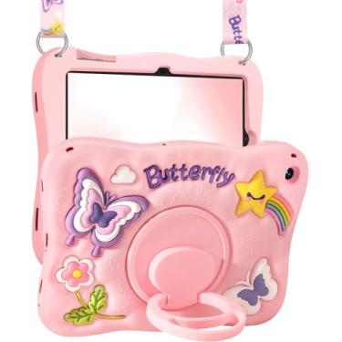 Imagem de Kidcube Capa para Samsung Galaxy Tab A9 Plus de 28 cm – para meninas, fofa, feminina, Kawaii, design de borboleta, com suporte giratório e alça exclusiva, de silicone, adolescentes, para tablet