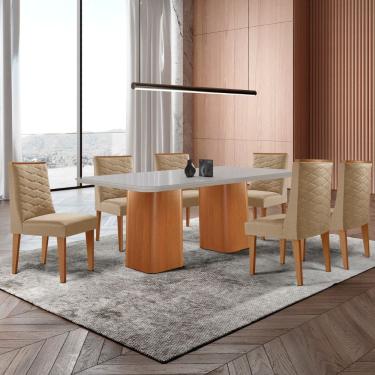 Imagem de Mesa de Jantar Eloise 180cm Tampo MDF Vidro com 6 Cadeiras Safira