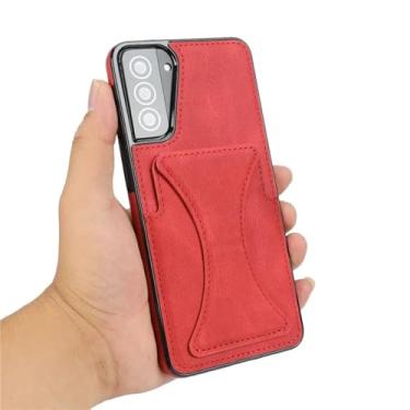 Imagem de HJZSZX para Galaxy A55 Case Luxo Slim Fit Couro Slots para Cartão Capa À Prova de Choque Kickstand (para Galaxy A55/Vermelho)
