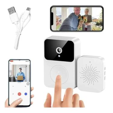 Imagem de Campainha Inteligente Wi-Fi com Câmera HD, Interfone Sem Fio, Áudio Bidirecional, Visualização por Smartphone, Branco
