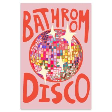 Imagem de Pôsteres de discoteca de banheiro rosa vintage Y2k arte de parede de bola de discoteca fofa feminina impressão em tela estética moderna bar carrinho decoração de parede para banheiro banheiro banheiro