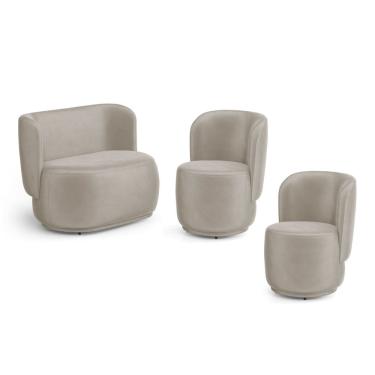 Imagem de Kit 02 Poltronas e 01 Namoradeira Orgânica Molly Veludo Bege - Desk Design