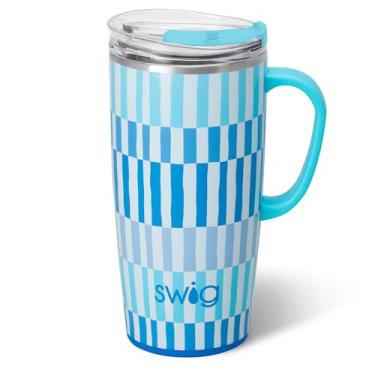 Imagem de Swig Life Caneca de viagem de 623 g, copo isolado com alça e tampa, caneca de café de viagem, compatível com porta-copos, copo de aço inoxidável de 623 g, reutilizável isolado com tampa (faixa de