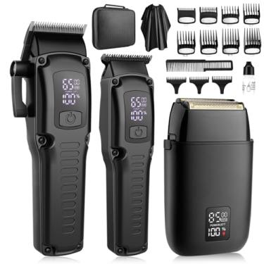 Imagem de Qreeyx Aparador de cabelo profissional para homens, aparador de cabelo 3 em 1, aparador de lâmina em T e barbeador elétrico com visor LCD, kit de cuidados sem fio para barba e nariz para barbeiro de