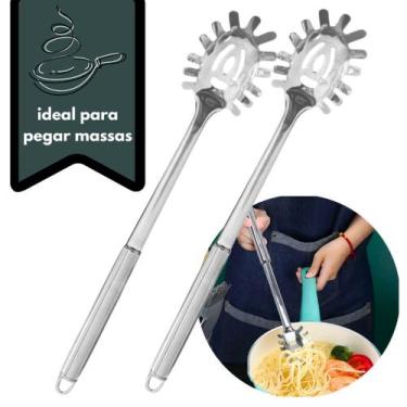 Imagem de Kit Pegador De Massas Macarrão E Salada Tipo Concha Cabo Tubular 32Cm 