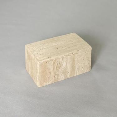 Imagem de 19 x 10 x 9 cm, vintage, pedra de mármore natural, retangular, bugigangas, joias, artigos diversos, caixa grande com tampa (travertino bege)