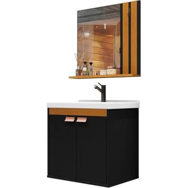 Imagem de Conjunto Armário Gabinete Com Cuba E Espelho Para Banheiro Pallas (Preto)