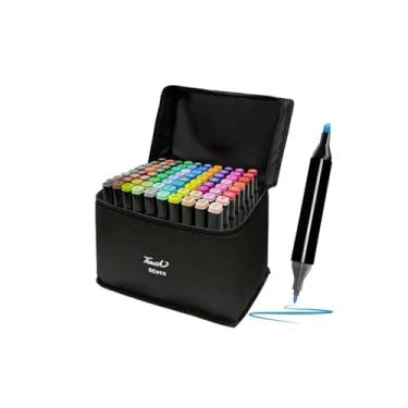 Imagem de Kit Canetinhas 80 Cores Ponta Dupla Profissional Estojo Organizador - Pontas Duplas para Desenho, Caligrafia, Manga, Artista e Estudante - Cores Vibrantes Duradouras - Perfeito para Adultos e Crianças