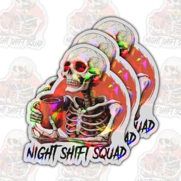 Imagem de 3 peças adesivos de esquadrão noturno, adesivos de esqueleto, adesivos de café RN enfermeira esqueleto trabalhador de saúde, decalques divertidos para turno noturno - adesivo para laptop, garrafa de