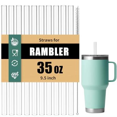 Imagem de Canudos para Yeti Copo Rambler de 10 peças, canudos de substituição reutilizáveis de 24 cm, acessórios de plástico rígido sem BPA com 1 escova de limpeza, ideal para smoothies, milkshakes