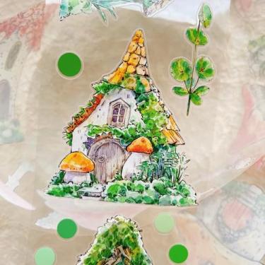Imagem de RICHTAPES Seahorse Forest Vol8 A48 Vintage Forest Cottage, adesivos de fita Washi PET transparente pré-cortados, para materiais de scrapbook, adesivos de fita de scrapbook, suprimentos de diário de